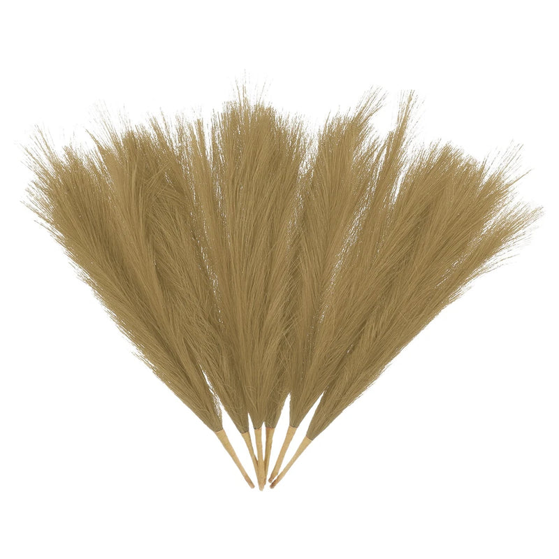 6 Pcs Faux Pampas Grass 42.5cm/16.5" Dried Pampas Grass Decor 9 Branches, Brown Pampas Grass
