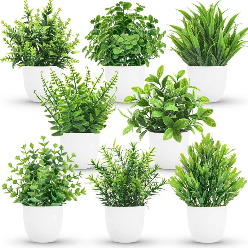 Der Rose 8 Pack Fake Plants Small Artificial Faux Potted Plants for Home Offi... Green Plant