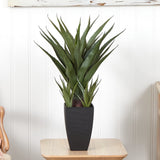 30Ó Agave Succulent Artificial Plant w/58 Lvs in Black Planter. Retail $92 Flowering Plants