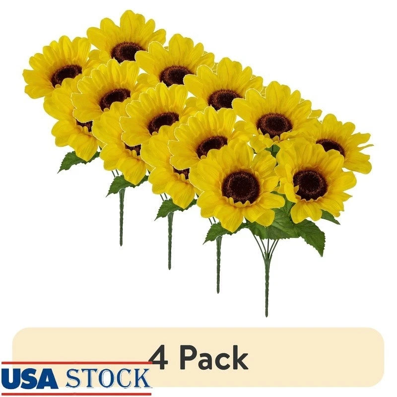4 pack Artificial Sunflower Pick 12.5in Faux Flower Indoor Home Decoration NEW Sunflower