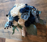 Dusty Blue Navy Sola Wood Bridal Bouquet Flowers for Weddings Bridesmaid Prom Bouquet