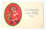 Vintage Christmas Card Post Card Mary Hamilton Girl with Big Holly Berry Bouquet Bouquet