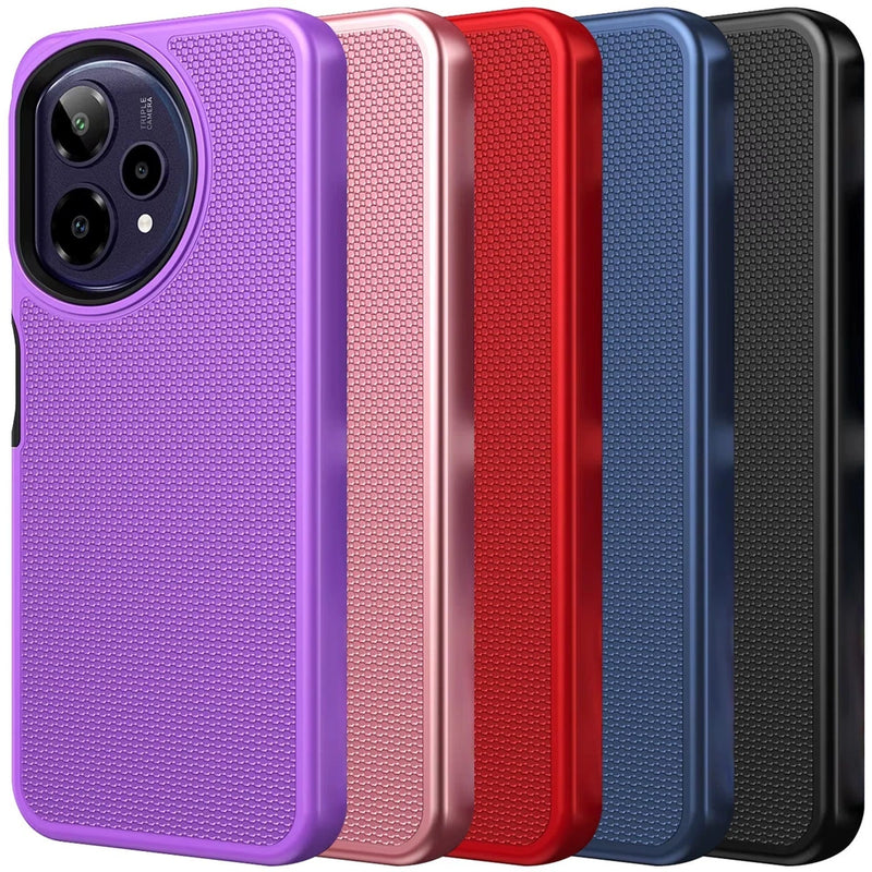 Dual-layer heavy-duty shockproof phone case with textured rose pattern, hybrid cover
