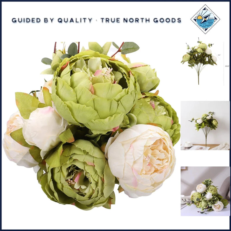 Vintage Artificial Peony Silk Flowers for Wedding and Home Decor, 21" Tall Peony