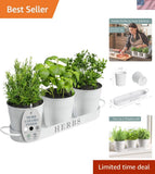 Rustic White Metal Herb Pots with Tray - Perfect for Indoor or Outdoor Use Garden Plants