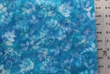 Aqua blue floral leaf BATIK cotton quilt fabric  FQ Hoffman Flowering Plants