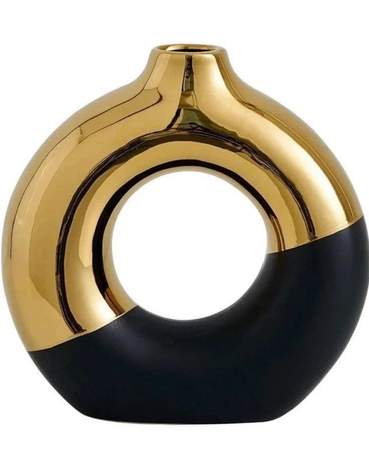 9Ó Creativity Gold Flower Vase_Modern Art Decor Round Ceramic Vase- Pampas Grass Pampas Grass