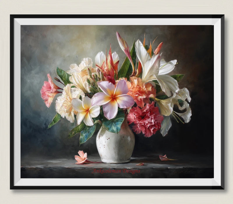 Plumerias, Carnations, Lilies in a Vase - Counted Cross Stitch Patterns DMC DIY Carnation