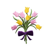 #3952B 2 1/2" Tulip Bouquet Flower w/ Bowknot Embroidery Iron On Applique Patch Bouquet