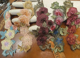 embroidered blossom applique flowers sequins beads 2x8" 1pc hand sewn Carnation