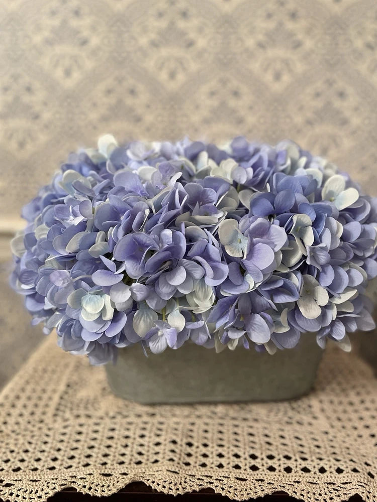 Blue Hydrangeas Silk Floral Table Arrangement In Metal Planter 12Ó Wide Hydrangea