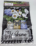 Welcome Crated Mason Jar Flowers  12x18 Erin's Garden Daisies & Hydrangea Hydrangea