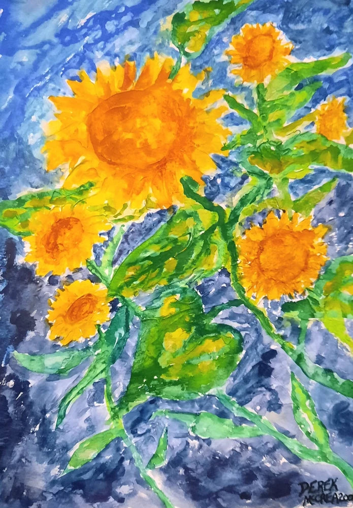 Sunflowers sunflower flower yellow original watercolor painting 10 x 14 inches Sunflower