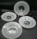 Sunflower Luncheon Salad Plates Clear Glass Frosted Glass Etched  Set of 4 Sunflower