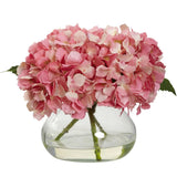 PINK BLOOMING SILK HYDRANGEA ARTIFICIAL FLORAL FAKE FLOWER ARRANGEMENT w/ VASE Hydrangea