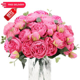 DEEMEI Artificial Peony Flower Silk Peonies Bouquet 4 Bundles 4pcs, Red Rose Peony