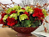 Vintage Antique Primitive Metal Compote Vase Floral Arrangement Hydrangea 24/45 Hydrangea