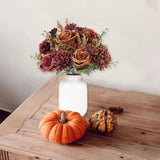 Silk Flower Bouquets Autumn 2 Bunches Orange Red Roses Hydrangeas Decor Hydrangea
