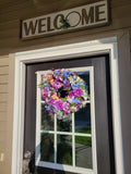 FLORAL one of a kind WREATH flowers Decor Front Door 16" new pink purple blue Hydrangea