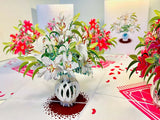 White Lilies Flower Bouquet Vase 3D Pop Up Greeting Card Happy Birthday Handmade Lily