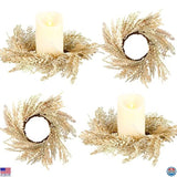 Panelee 4-Pack Faux Pampas Grass Candle Rings - 3.9" Boho Table Decor Wreaths Pampas Grass