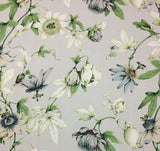 BALLARD DESIGNS LOTTIE GRAY GARDEN FLORAL DRAGONFLIES LINEN FABRIC BY YARD 54"W Flowering Plants