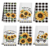 6 Pcs Sunflower Kitchen Towels Summer Buffalo Plaid Dishtowels for Kitchen Ul... Sunflower