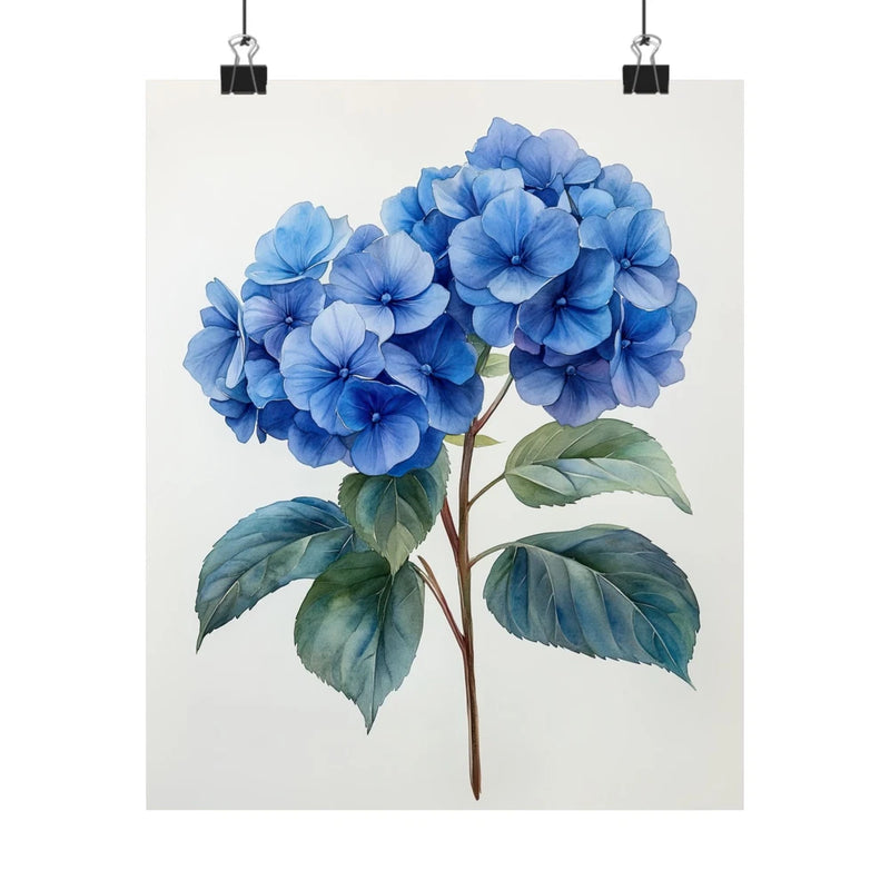 Boho Blue Hydrangea Flower Art Print Poster, Minimalist Floral Wall Art 3 Hydrangea