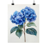 Boho Blue Hydrangea Flower Art Print Poster, Minimalist Floral Wall Art 3 Hydrangea