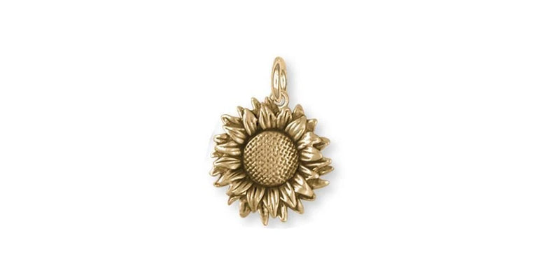 14k gold sunflower flower charm with textured petals and raised center