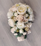 Champagne Gold Leaf Bridal Bouquet Cascade Silk Faux Rose Ivory Wedding Flowers Bouquet