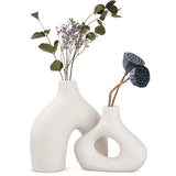 White Ceramic Vase Set of 2 - Minimalist Nordic  Matte Donut Vases for Pampas... Pampas Grass