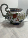 A M M  Majolica Italy Pottery BLUE CARNATION  Teapot Carnation
