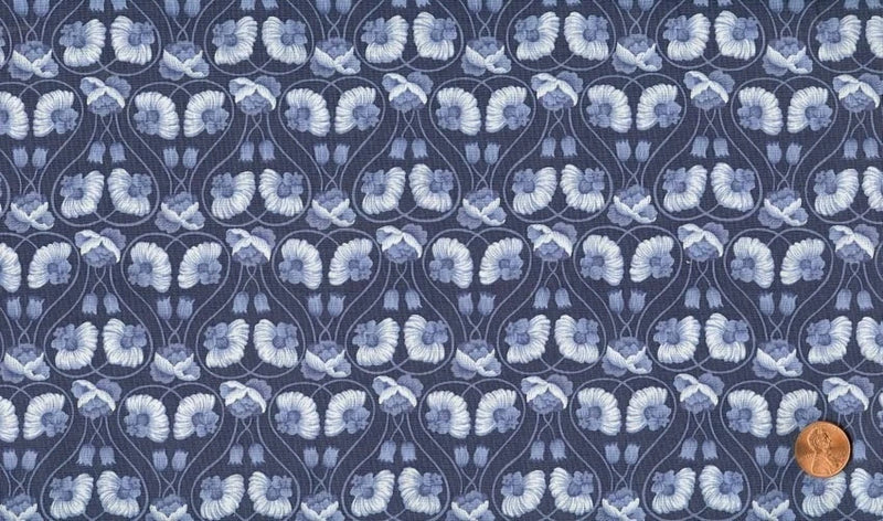 CLEARANCE - 'LORNA' BLUE TONAL FLORAL GRILLEWORK FABRIC - CLOTHWORKS Flowering Plants