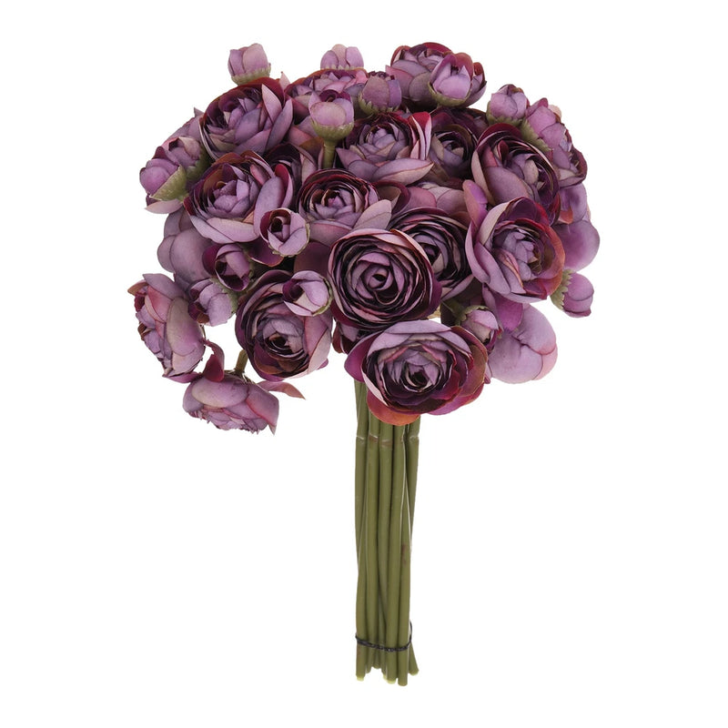 Artificial Ranunculus Flowers, 18pcs Dark Purple Faux Silk Flower for Wedding Ranunculus