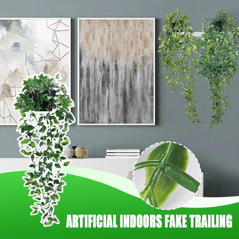 Artificial trailing faux plant with long green vine leaves, indoor decorative greenery