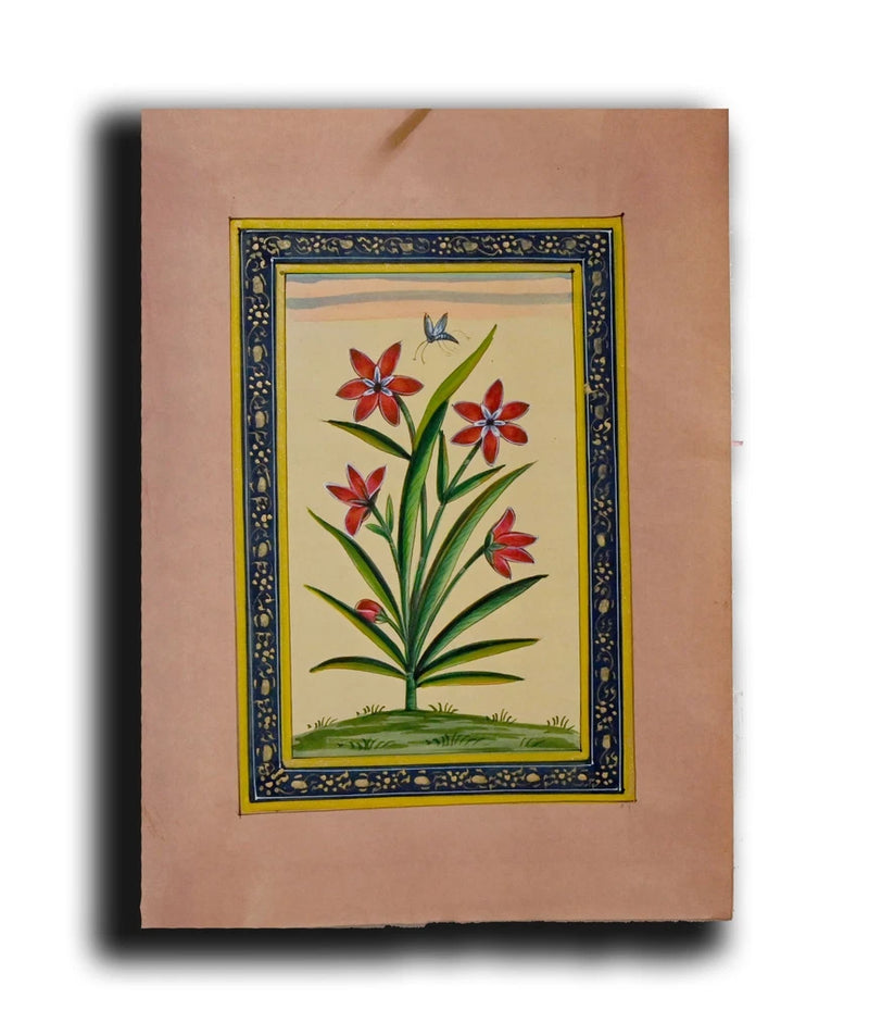 Red Lily Floral Handmade Miniature Flower Painting 8 x 5.6 in "PN8335" Lily