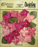 PINK 18 HYDRANGEAS Paper Flowers 25-35mm & 6 Leaves 25x30mm Darjeeling Petaloo O Hydrangea