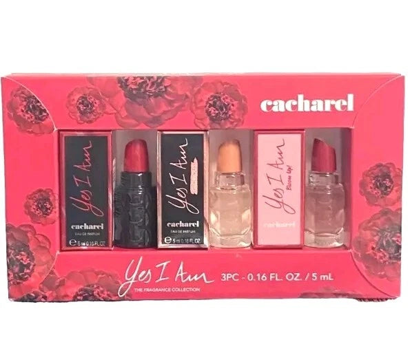 Cacharel Yes I Am 3 Pc Gift Set Eau De Parfum Spray 0.16 oz/ 5 ml New in Box EDP
