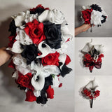 Red Black White Rose Calla Lily Bridal Wedding Bouquet Accessories Bouquet