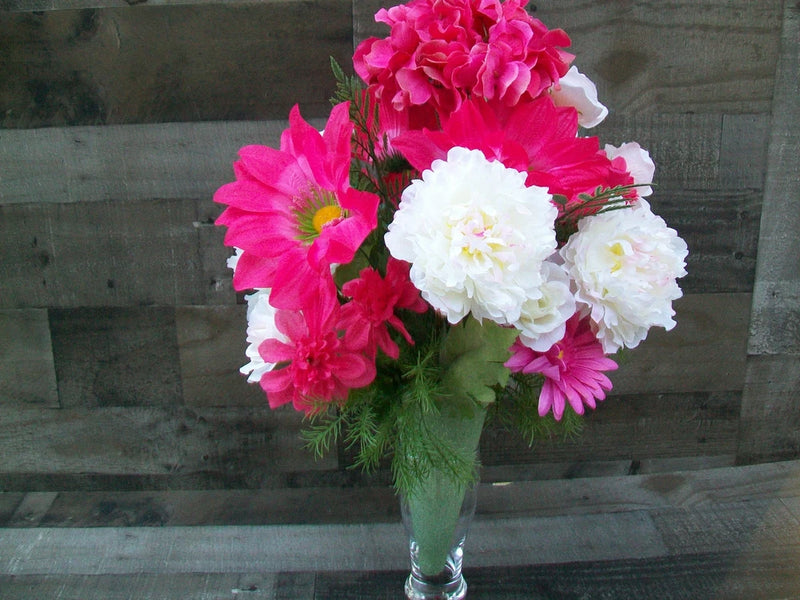 Pink and White Large Carnations Cemetery Cone Spring Summer Floral Arrangement Carnation