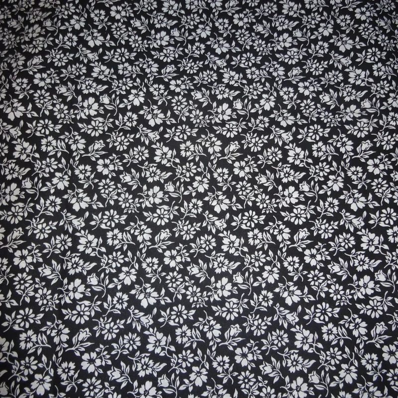 Vintage cotton fabric 1/2-inch white flowers on Black 45" wide by 4 1/3 yards Flowering Plants