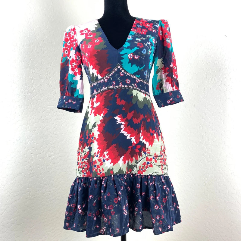 Saloni Womens 3/4 Sleeve Tropical Hydrangea Print Dress Size 4 US 34 EUR $575 Hydrangea