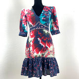 Saloni Womens 3/4 Sleeve Tropical Hydrangea Print Dress Size 4 US 34 EUR $575 Hydrangea