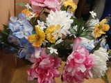 Artificial Silk flowers 1 Full Bunch Peony Hydrangea Mum White Pink Blue Yellow Hydrangea
