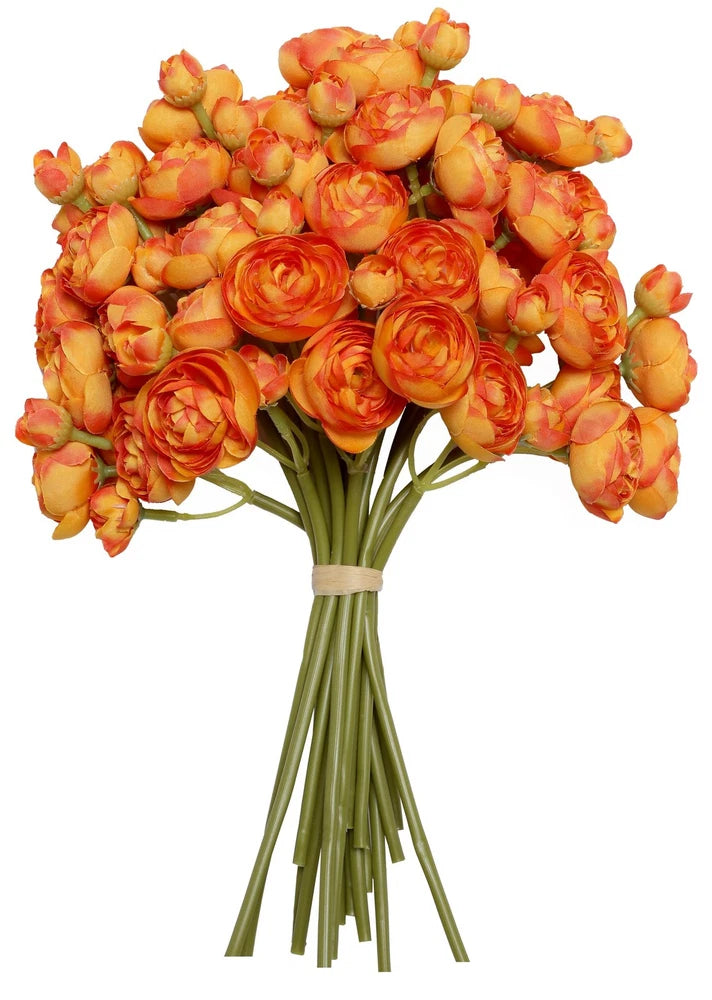 Ranunculus Artificial Flowers (Citrus Orange, 18 Pieces), Silk Mini Bouquets ... Ranunculus