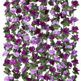 9 Pack 72 FT Artificial Flower Garland, Fake Purple Roses Vines Silk Flowers ... Roses