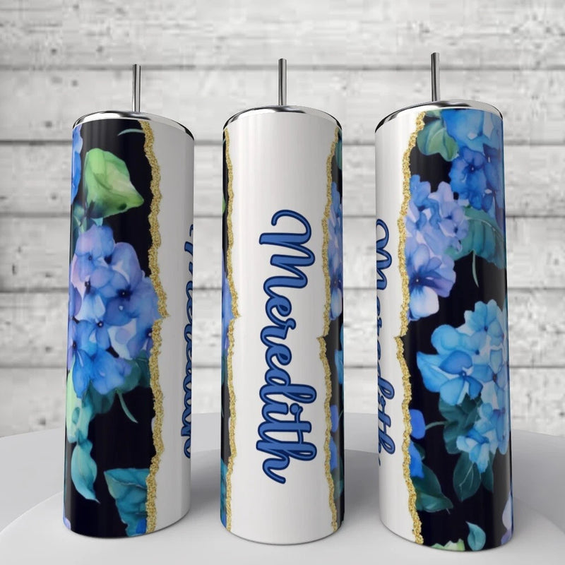 PERSONALIZED Blue Hydrangeas Flowers MotherÕs Day  20 Ounce Tumbler  coffee Cup Hydrangea
