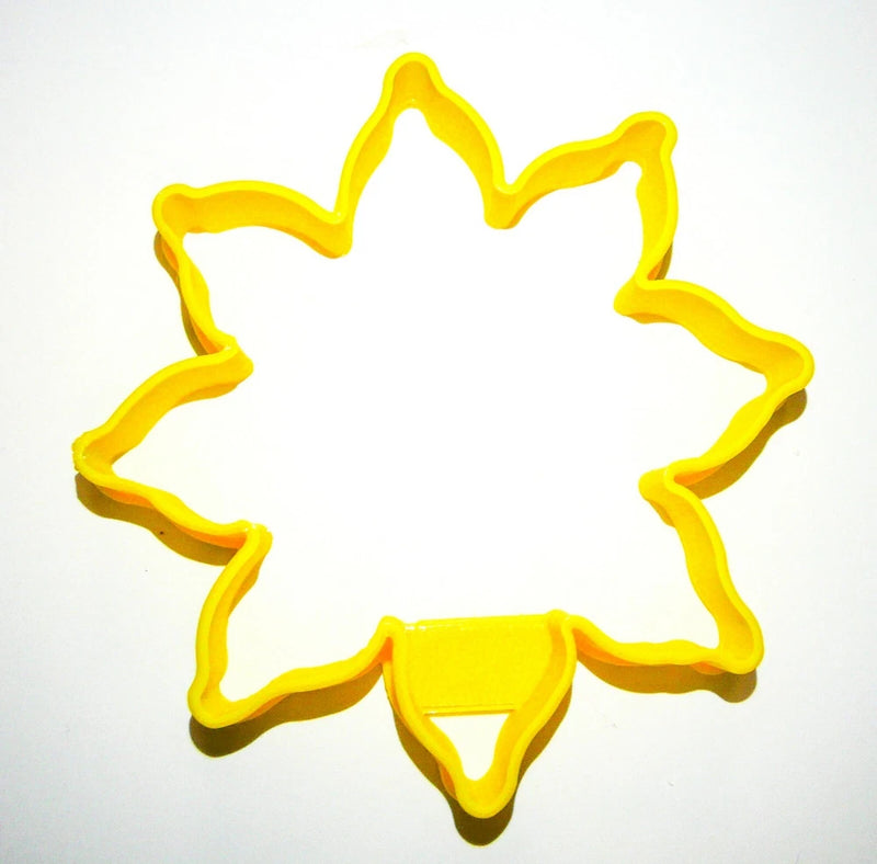 Sunflower-shaped cookie cutter, bright yellow outline, tall flower design