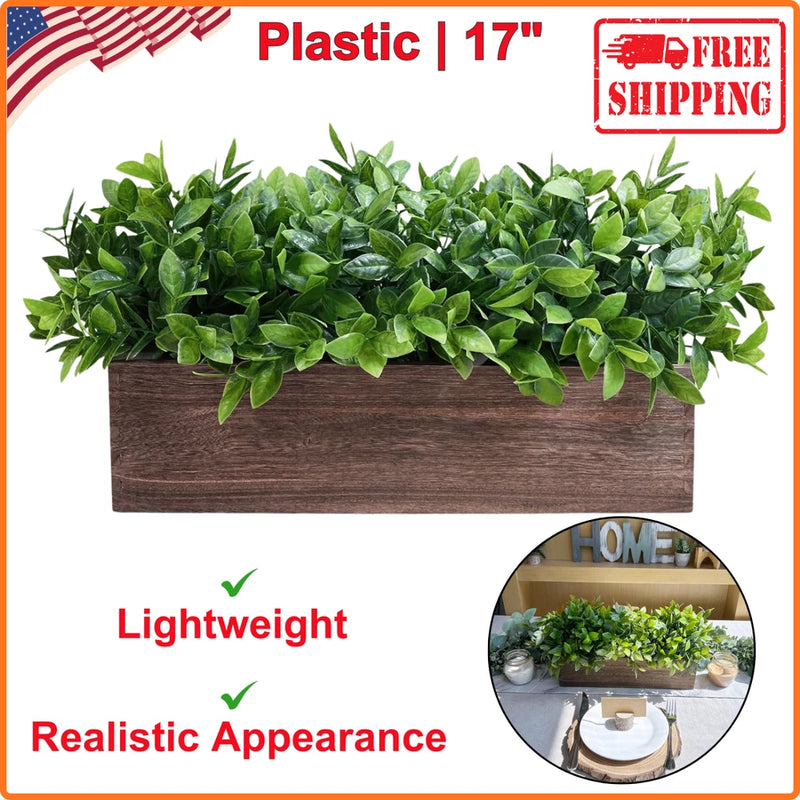 Winlyn 14" Artificial Boxwood Plants in Rectangular Wood Planter Farmhouse Green Green Plant